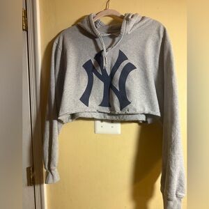 Stitches Gray Cropped Hoodie with NY Logo, M